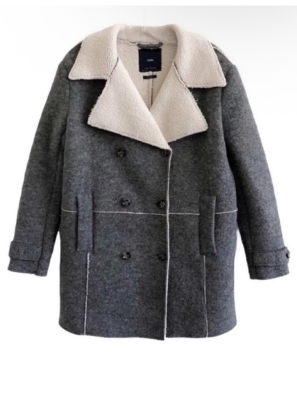 Zara Double Breasted Wool Sherpa Coat